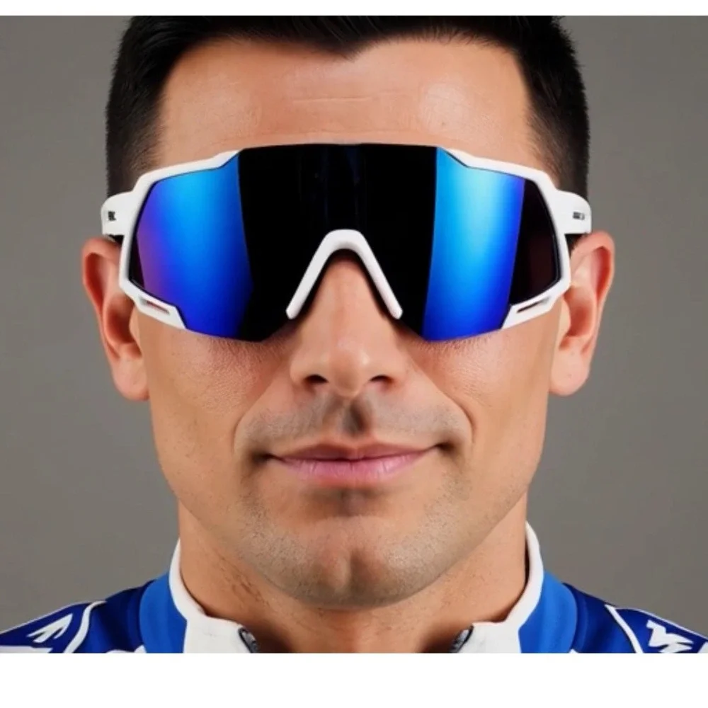 Sunglasses Polarized Sports White Frame Blue Mirror Lens Outdoor Ski Beach Style